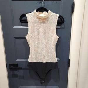 7 For All Mankind Silver Sequin Bodysuit. NWT. Size Medium